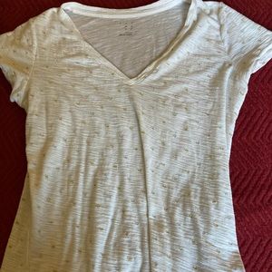 V-neck tee shirt with gold & silver